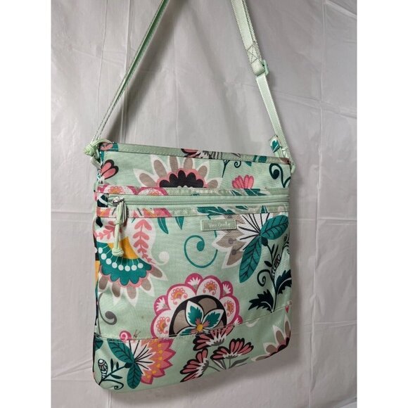VERA BRADLEY Slim Crossbody MINT FLOWERS Bag Purse Tote - Picture 13 of 14
